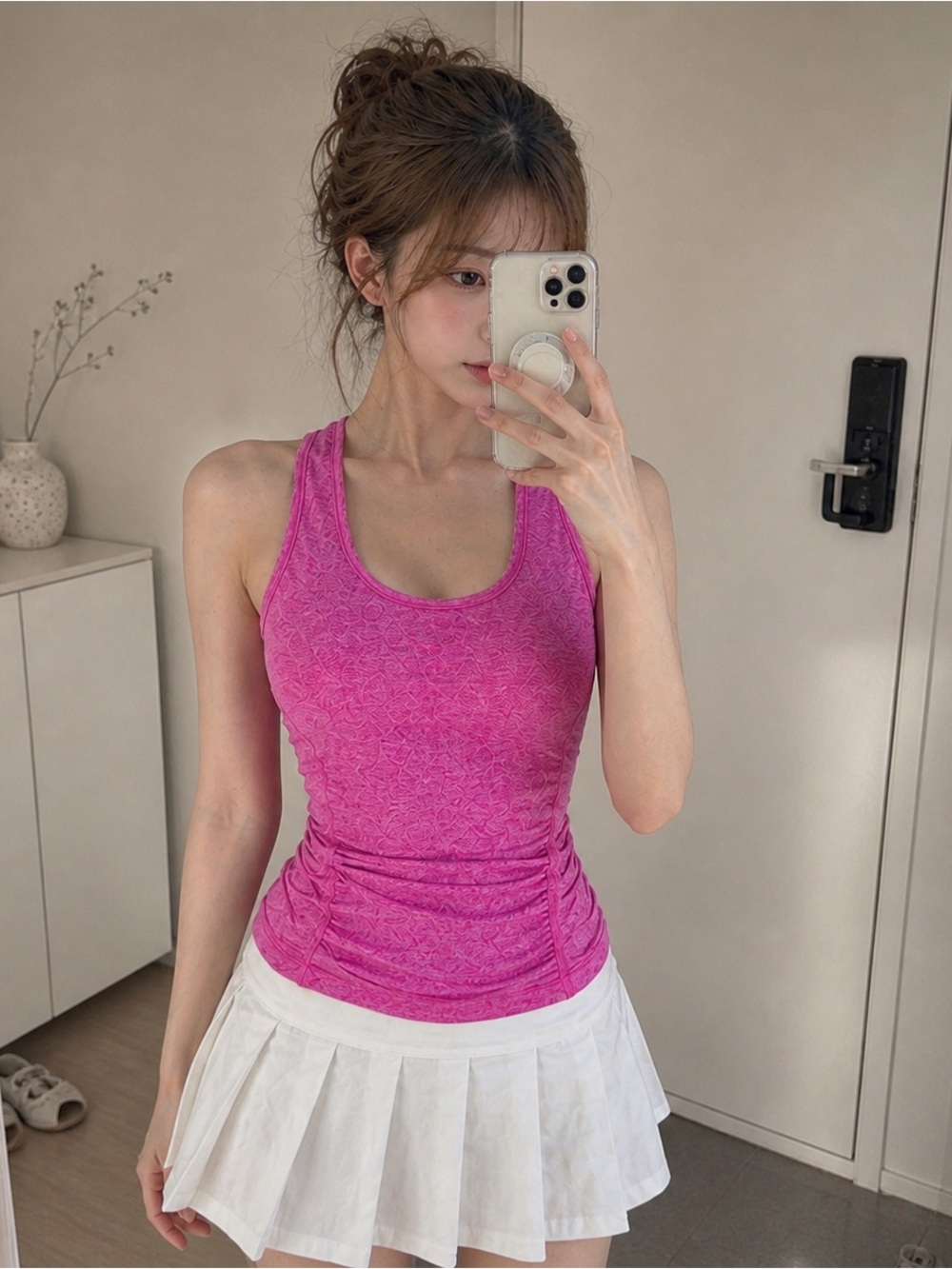 Athleta Pink Ruched Tank XS Fitted Athletic Tennis Gym Top Stretch
